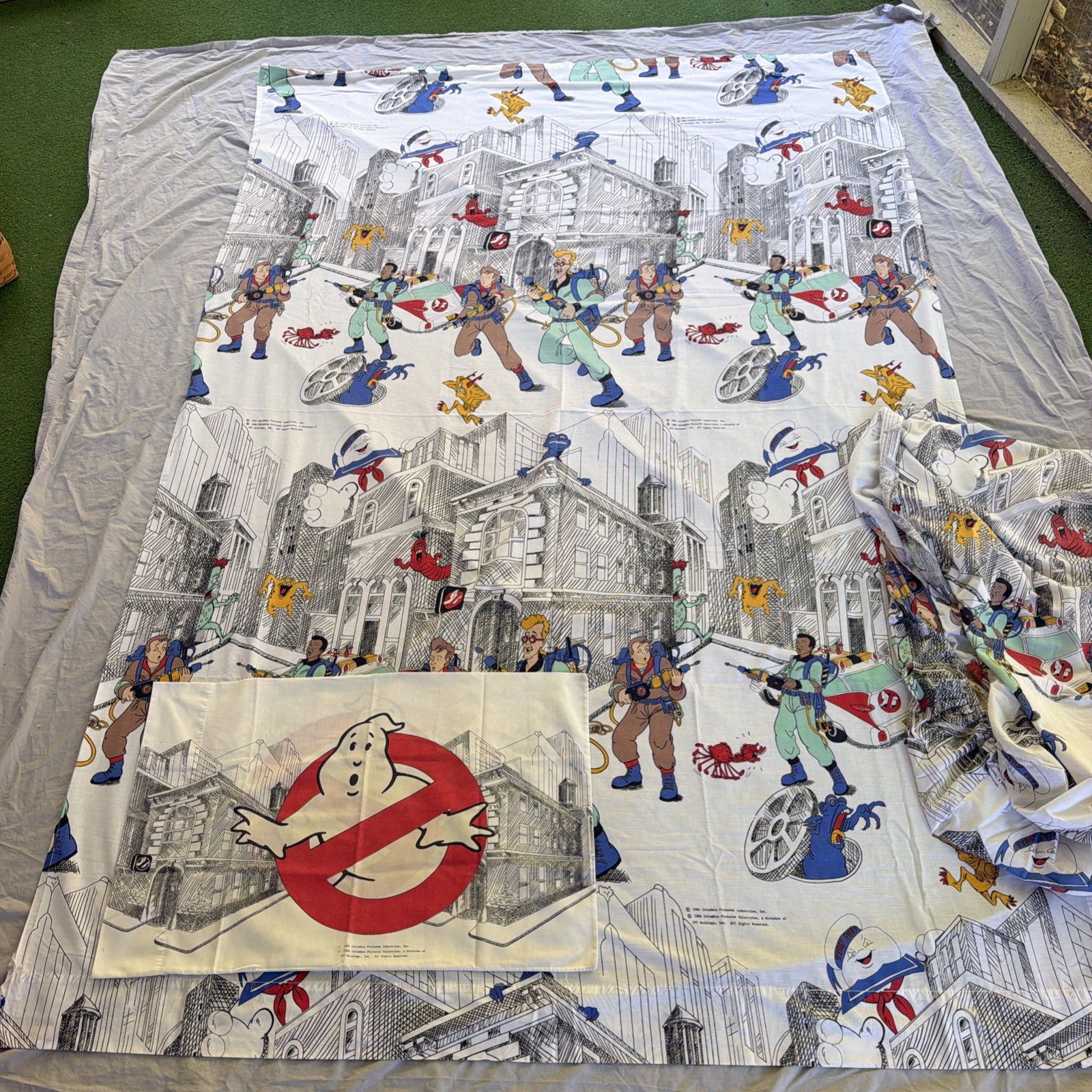 Vintage 1986 Ghostbuster bed sheets Twin Bed Flat and Fitted pillowcase  retro