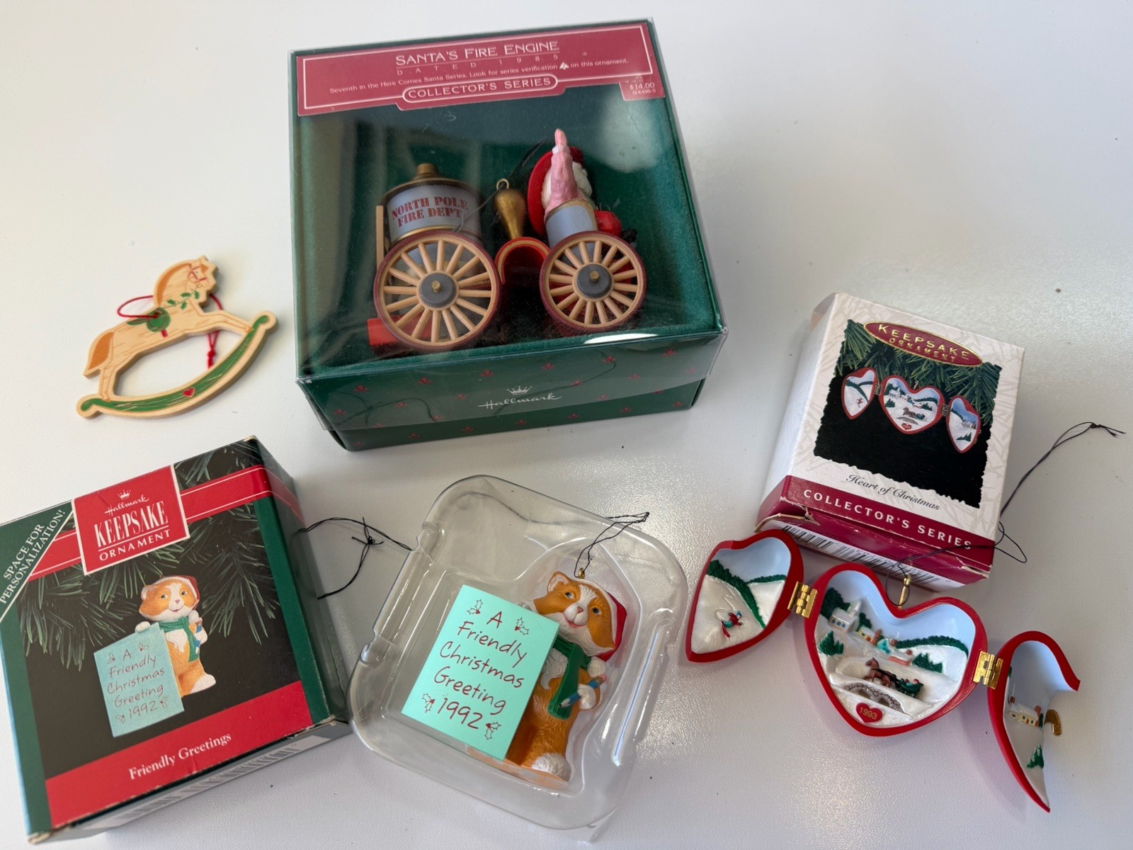 Vintage Hallmark Keepsake Christmas Ornament Lot 1980s 1990s Santa Cat Heart