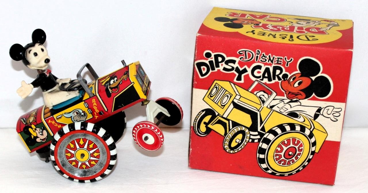SCARCE ORIGINAL N.MINT BOXED SET:DISNEY 1953 MICKEY MOUSE DIPSY CAR WIND UP TOY