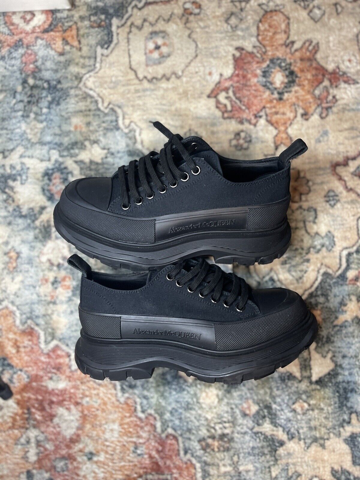 Alexander McQueen Platform CANVAS Black Slick Sneaker Shoe Chunky USA 8