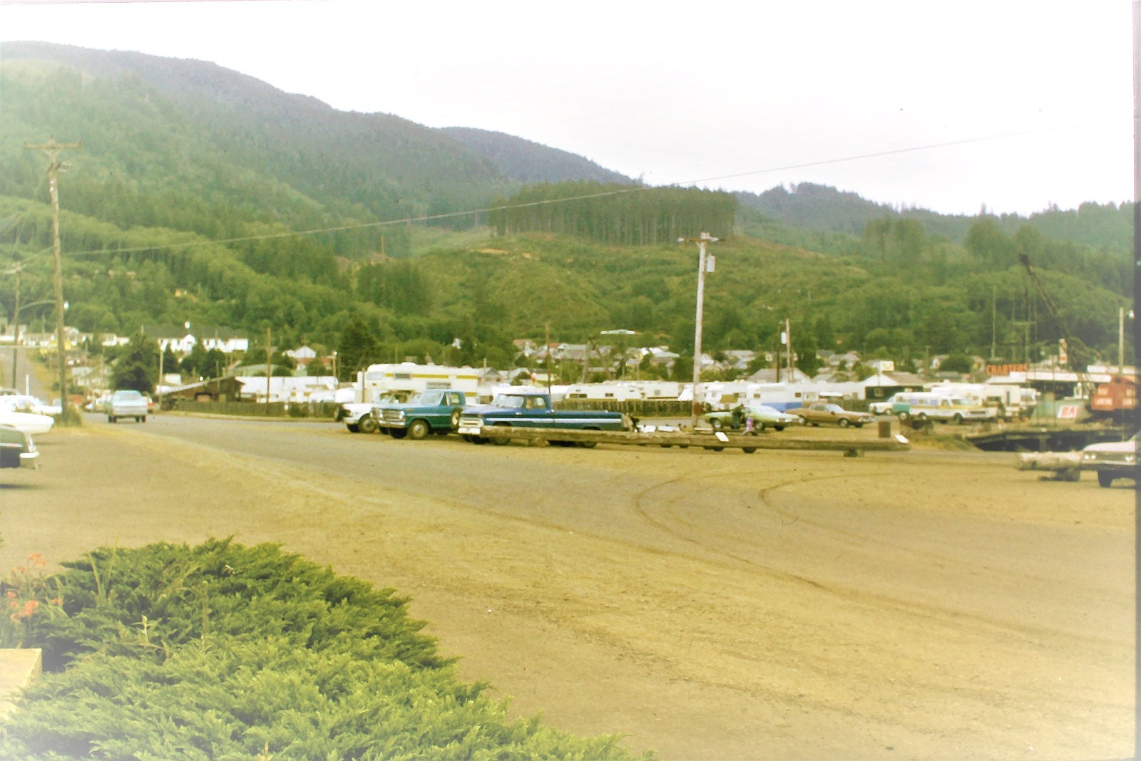 35mm Slide c1970s PORT OF GARIBALDI RV PARK OREGON PICK UP TRUCKS RVs