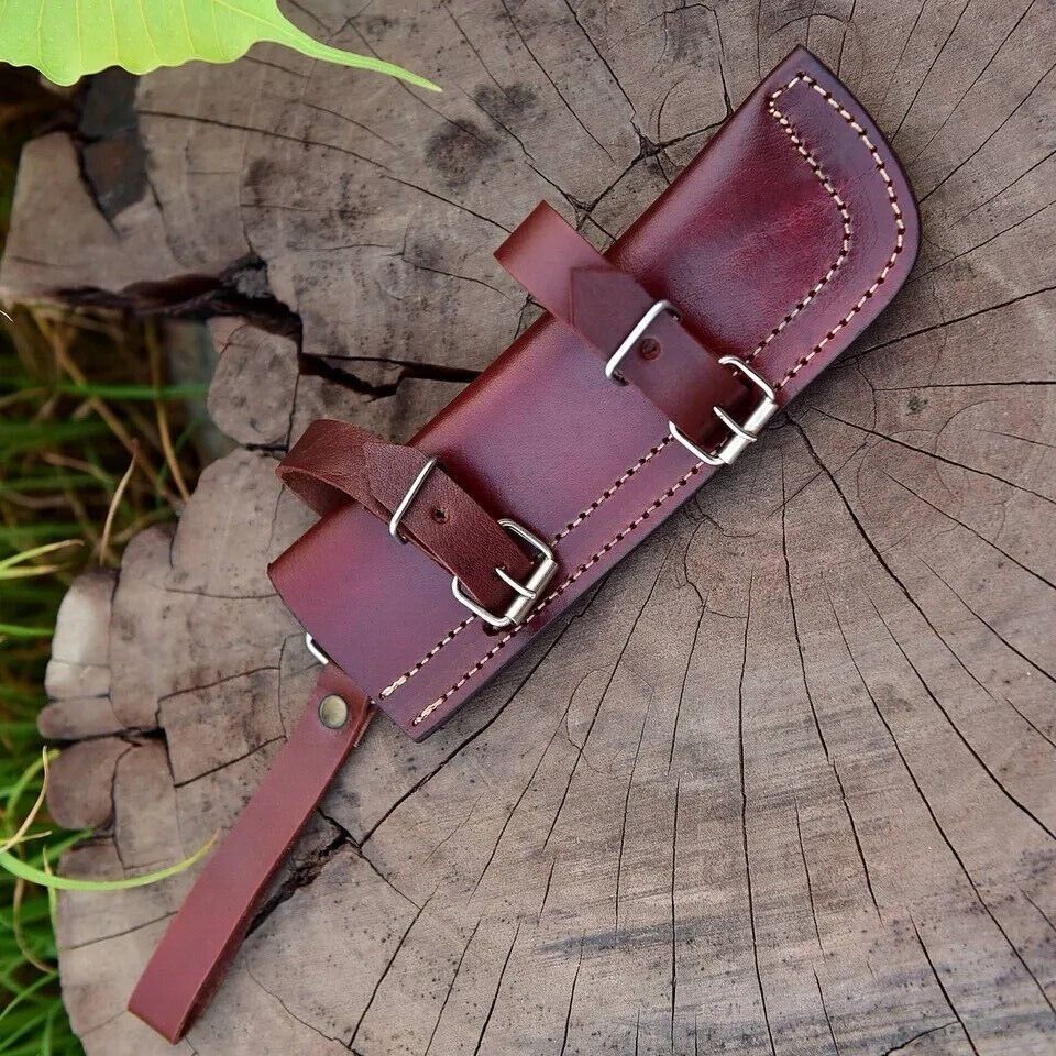 8”long custom handmade leather sheath fits up to 7.5”cutting blade vertical