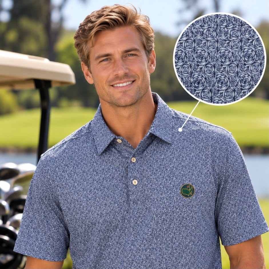 NEW 2026 Masters 1934 Member Logo Patterned Golf Shirt Blue Size SM
