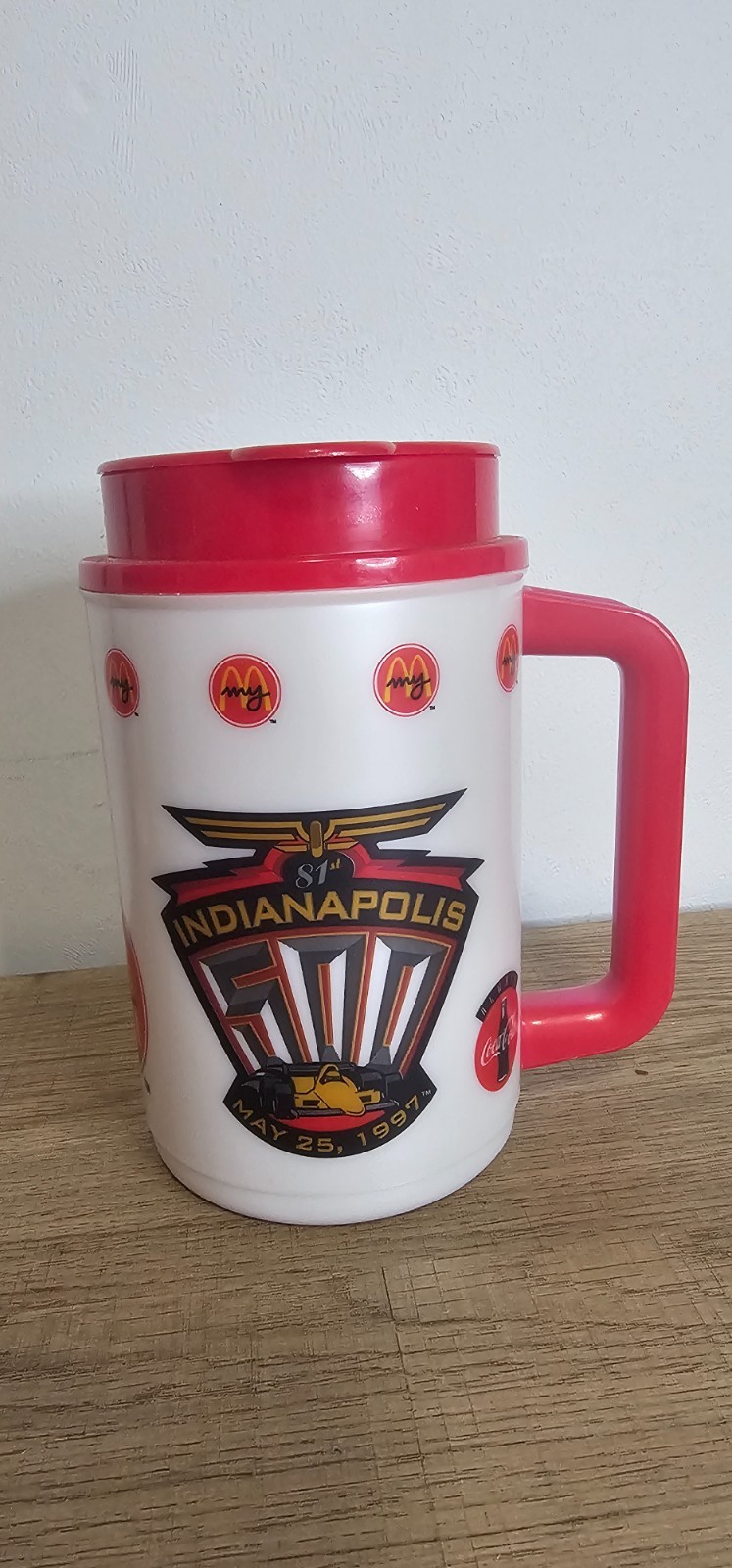Vtg 90's Genuine McDonald's THERMO Hot/Cold Plastic Travel Mug 81st Indianapolis