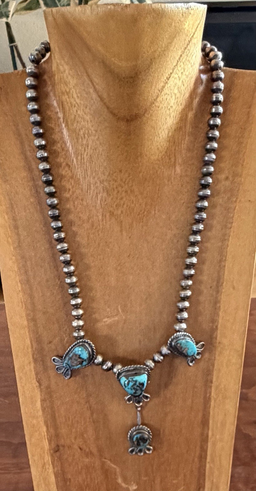 Vintage Navajo Sterling Turquoise Squash Blossom 16 Inch Native American Indian