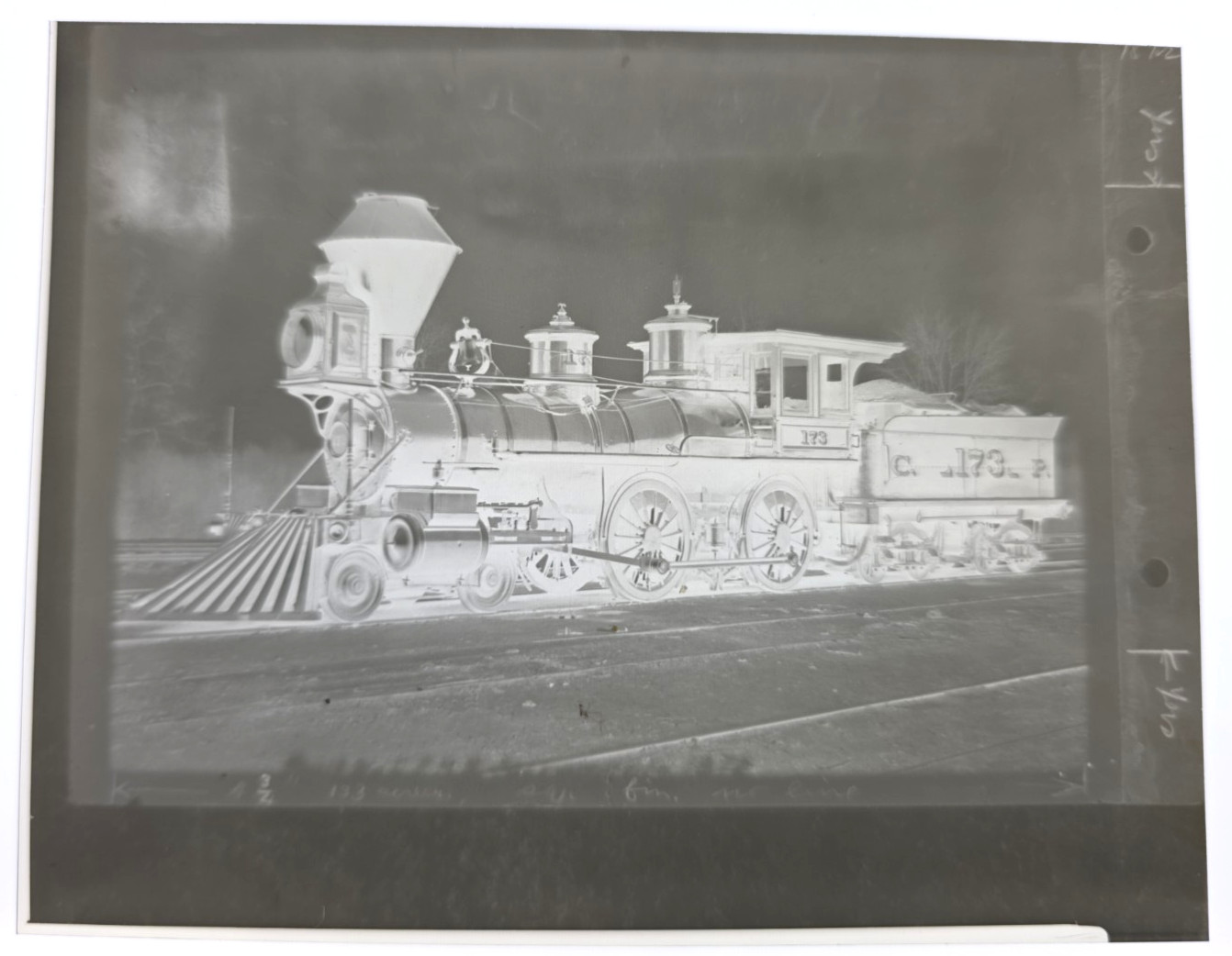 Vintage Central Pacific Railroad Steam Locomotive #173 1872 Copy Negative