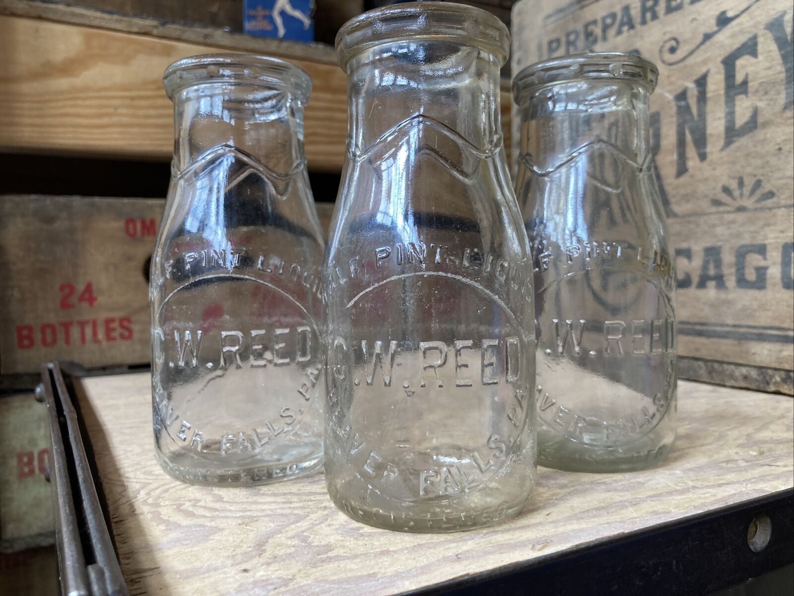 3 Vintage Half Pint Milk Bottles C W Reed Dairy Beaver Falls Pennsylvania Bottle