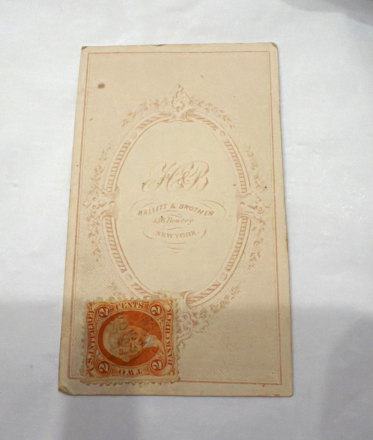 1864-66 Civil War Era CDV Photo 2c Revenue Stamp Hallett & Brother NYC Antique