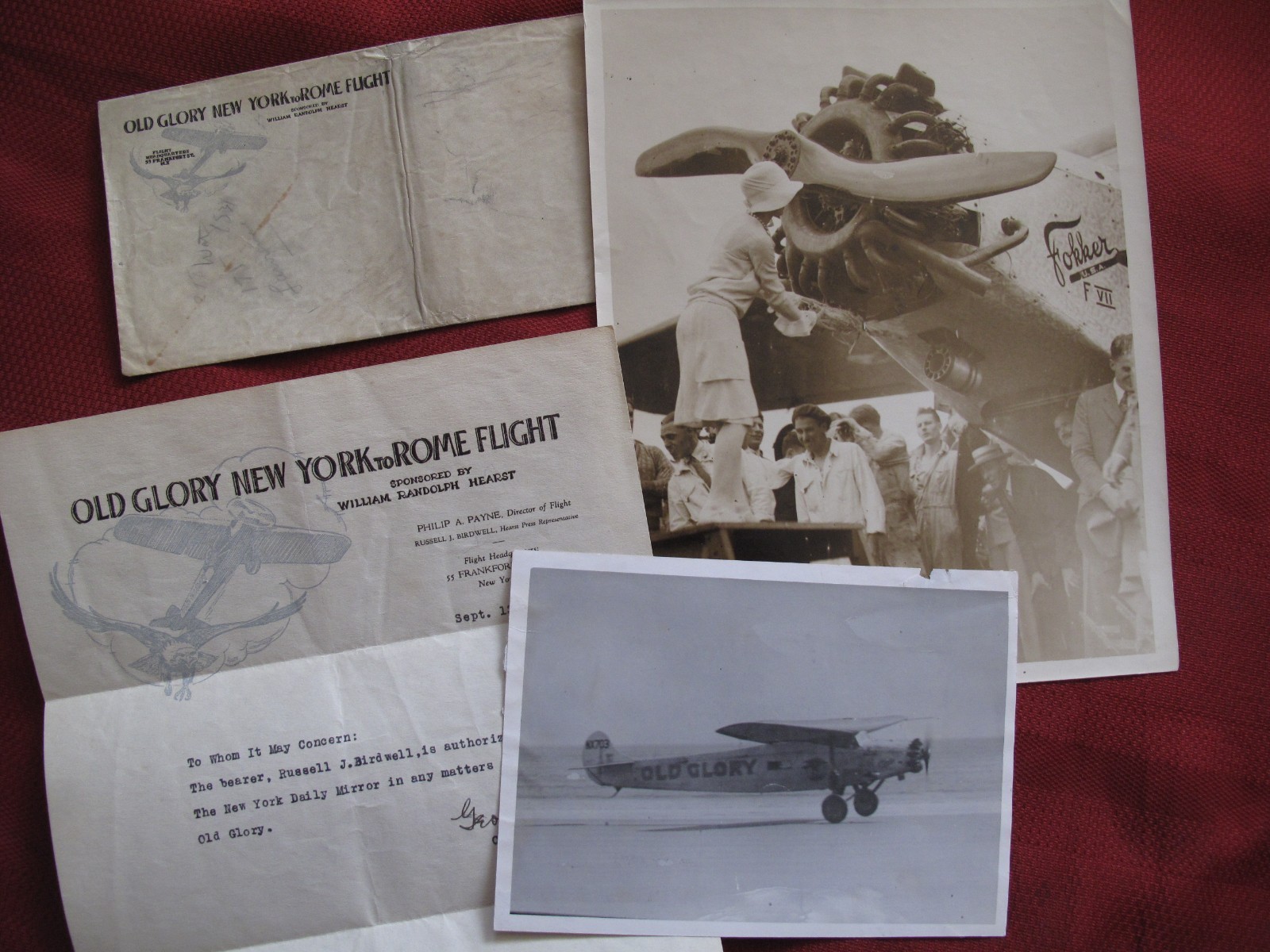 1927 LAST PHOTO Taken of Old Glory Fokker Monoplane & Christening of Aircraft