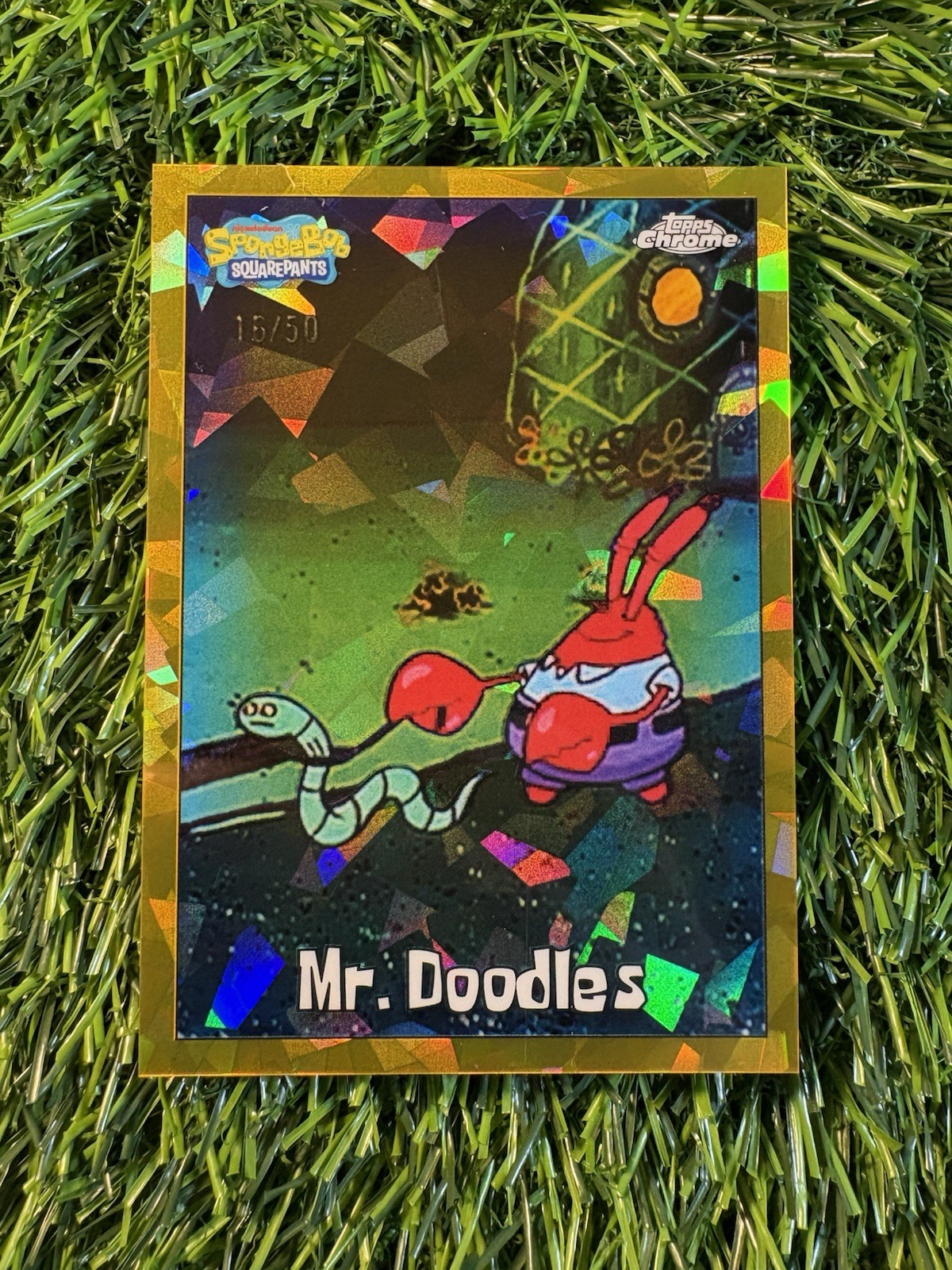 2025 Topps Chrome SpongeBob Squarepants Sapphire Mr. Doodles Gold Refractor #/50