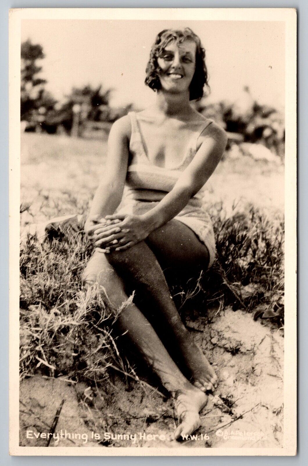 Vintage RPPC: Stunning Woman in Bathing Suit at Greenland NH Beach - Rare Find