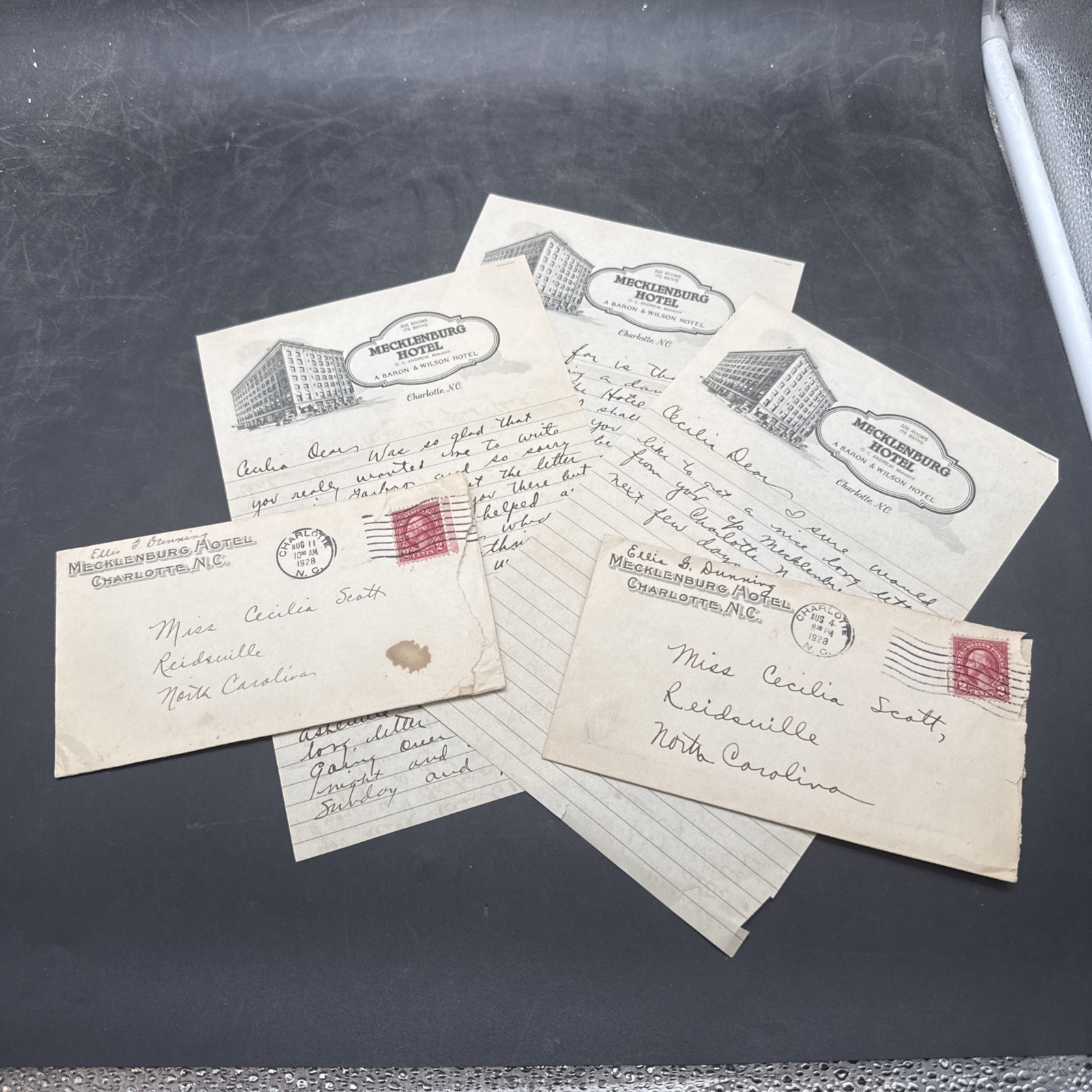 1928 Mecklenburg Hotel Charlotte North Carolina 3 pages letter stationary cover