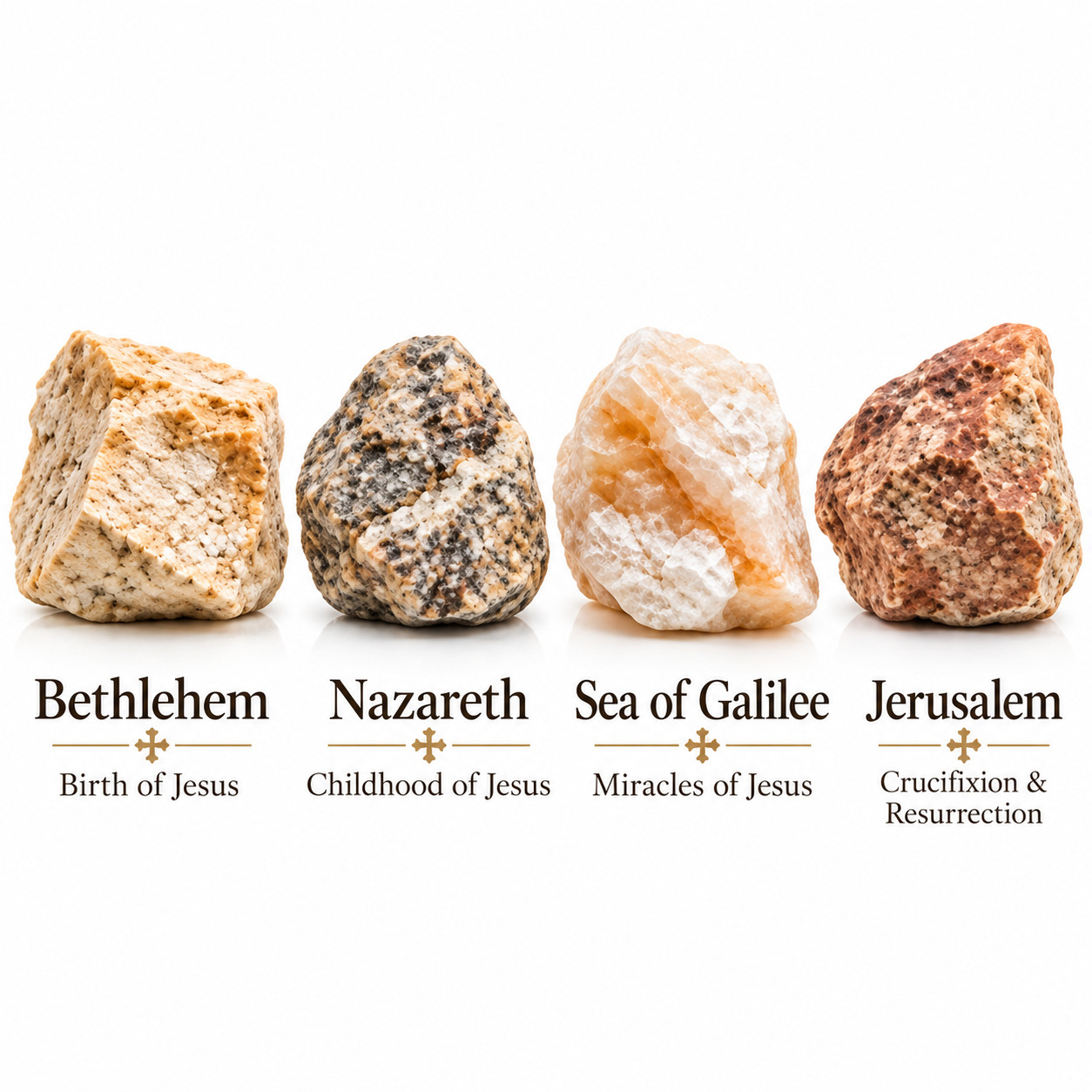 Holy Land Stones Set of 4 Jerusalem Bethlehem Nazareth Sea of Galilee Christian