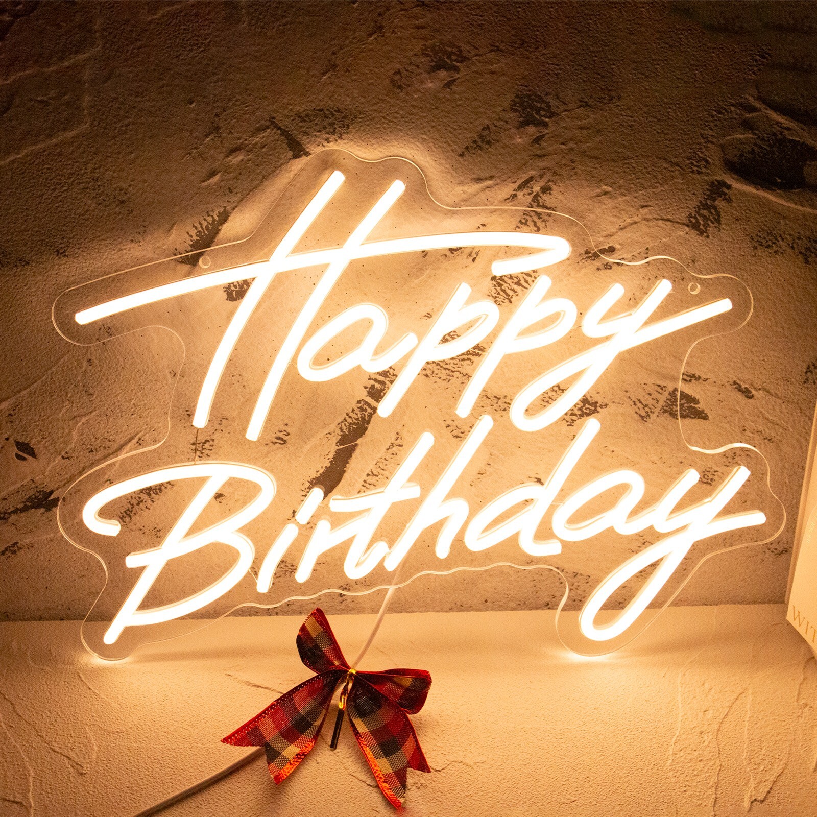 Yellow Happy Birthday Neon Sign Dimmable y Led Neon USB Powered 5V 32cmx40cm