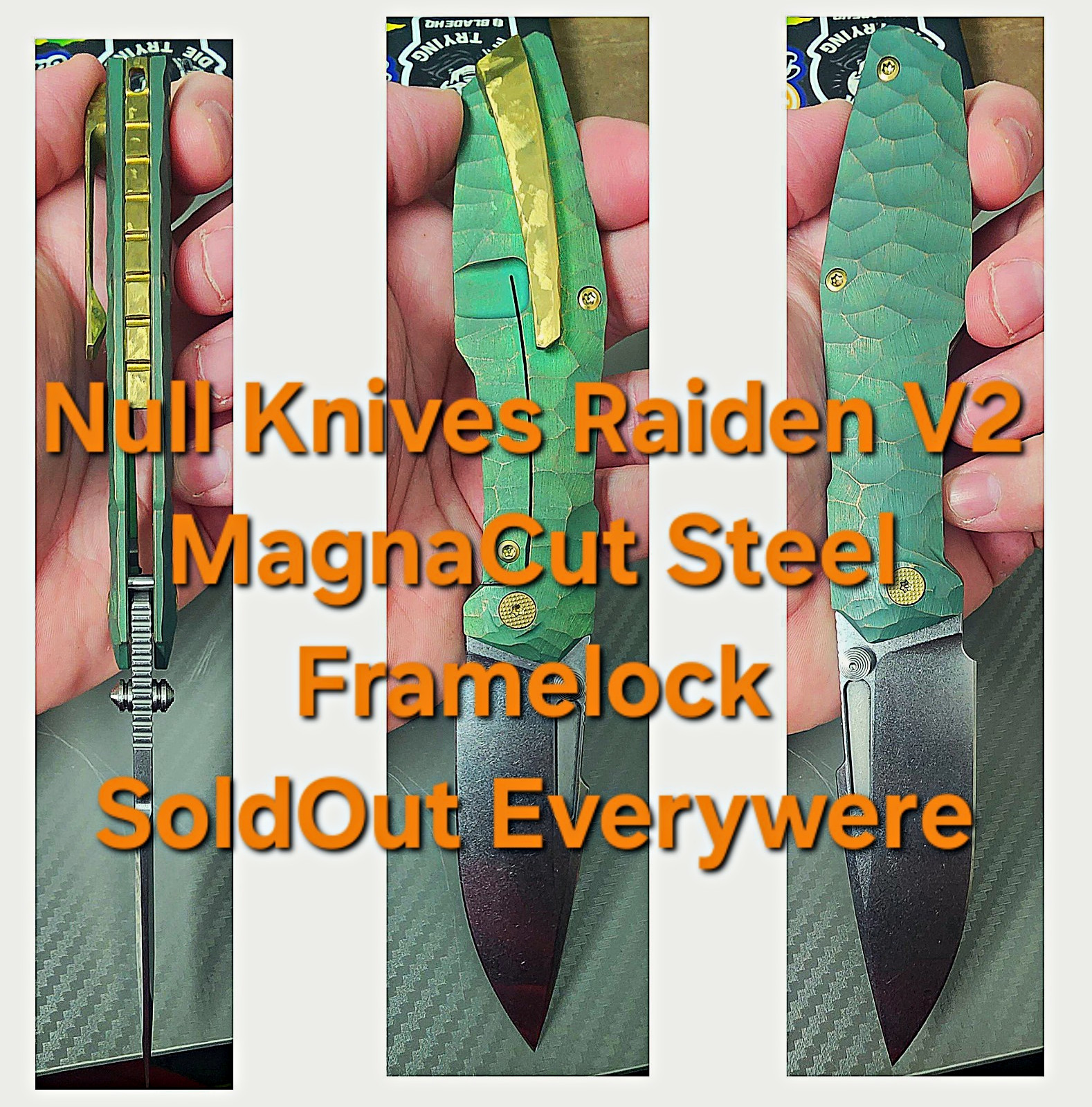Null Knives Raiden R2 MagnaCut Drop Point Plain Titanium Frame Lock Knife Green