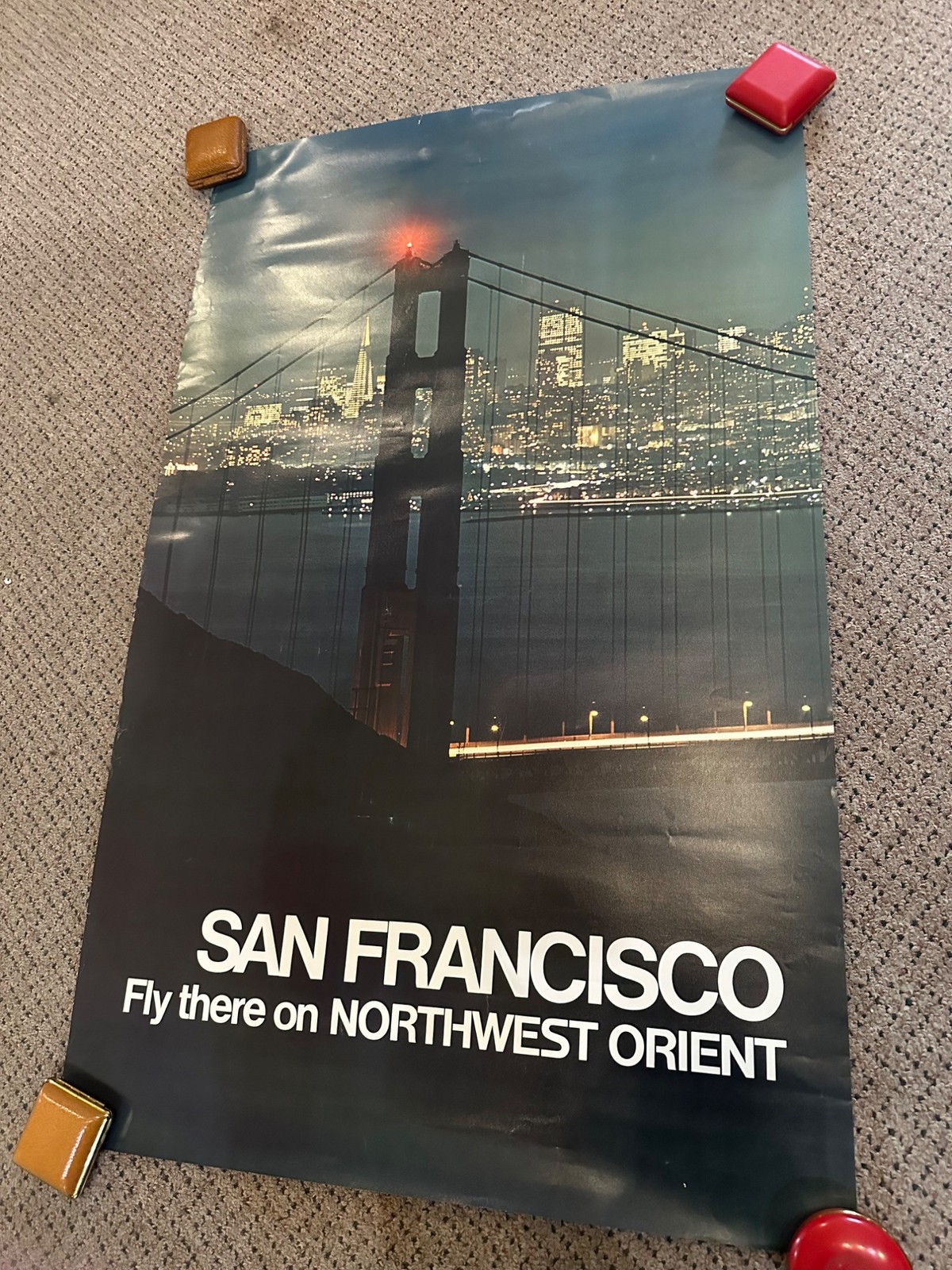 RARE Original Vintage Fly Northwest Orient Airlines San Fransciso Poster Airport
