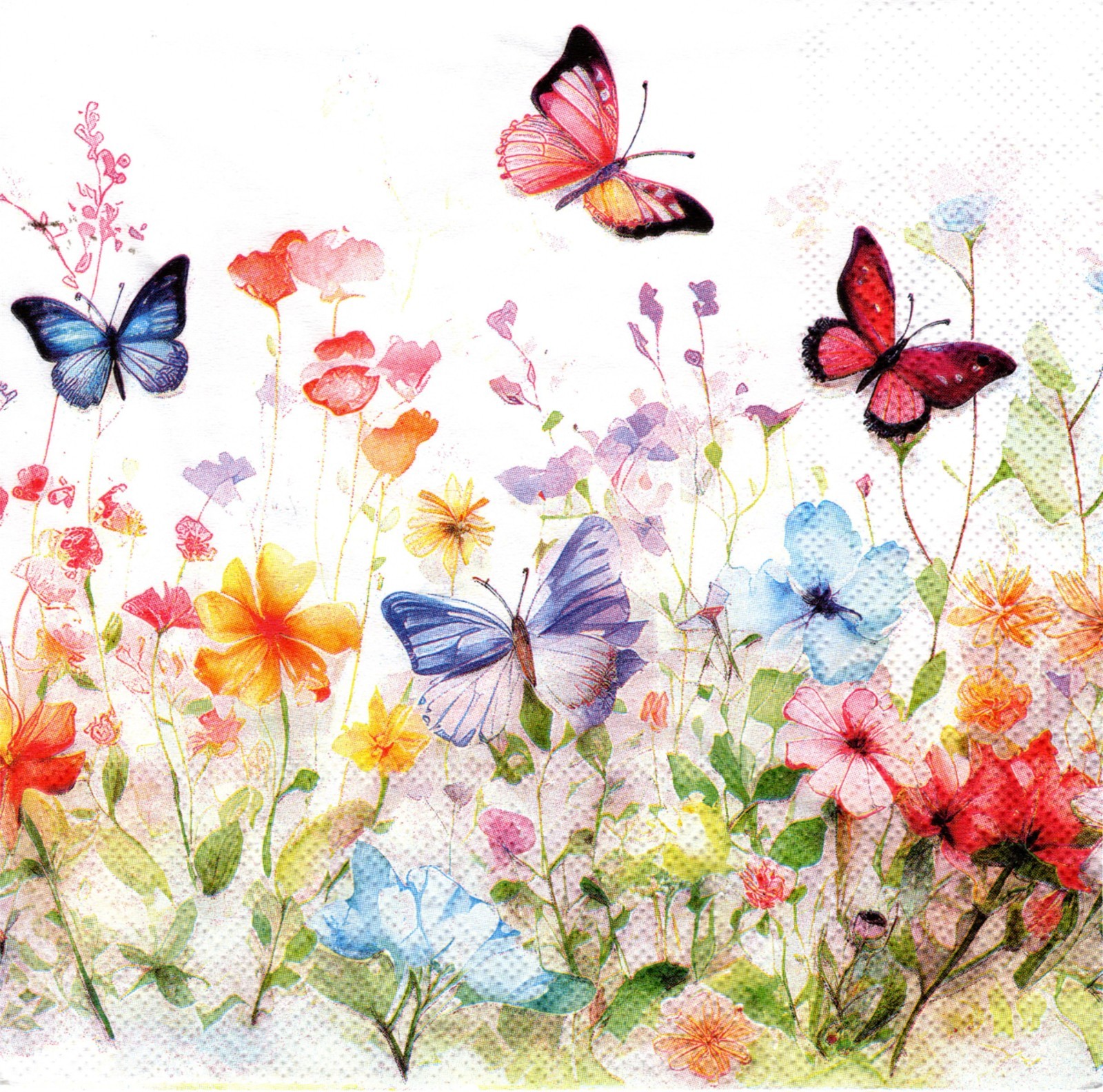 (2) Two Paper Lunch Napkins for Decoupage/Mixed Media - Butterflies in Field
