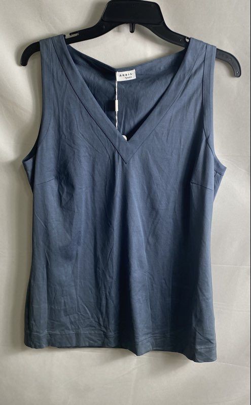 Akris Punto Women\'s Blue V-Neck Cotton Jersey Tank Top Sz 12 NWT