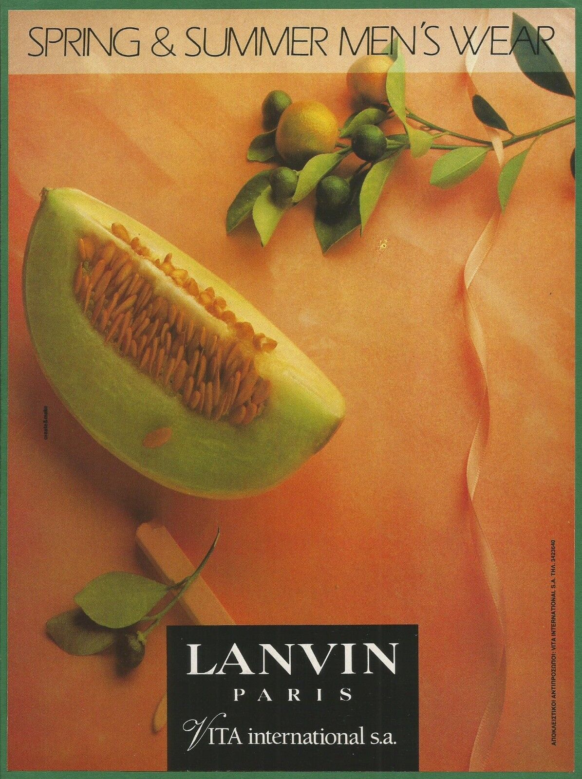LANVIN Paris. Spring  & Summer Men's Wear - 1991 Print Ad