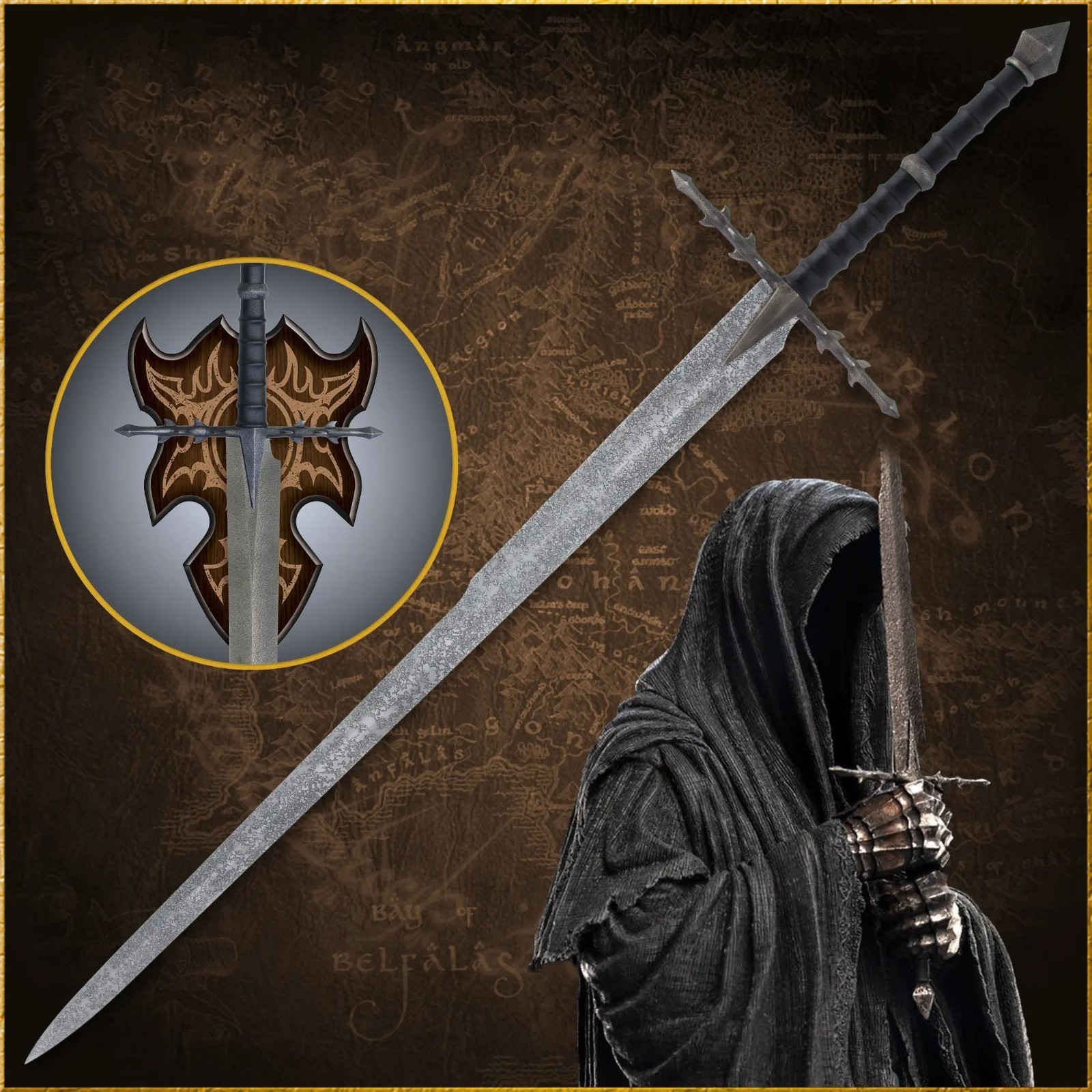 Handmade Nazgul Ringwraith sword, Rings of the Power Angmar Cosplay w/ WallMount