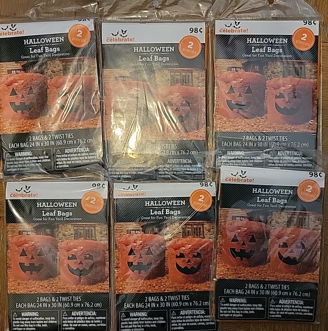 Lot Set of 6 Pumpkin Faces Leaf Bags 45\