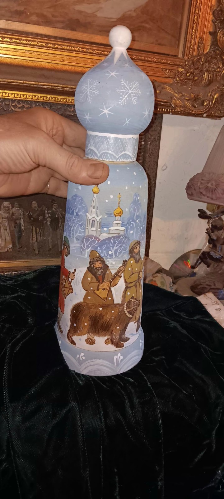 Vintage Russian Hand Painted Vessel Animals Musicians Goat Bear Circus