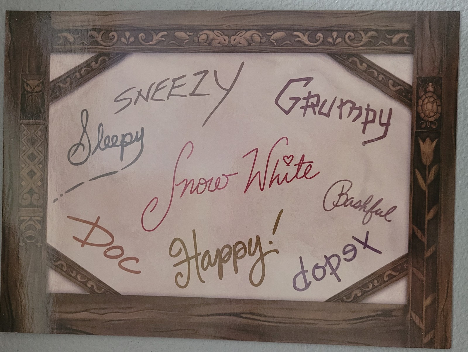Disney World Snow White and the Seven Dwarves Signature Autograph Card NEW RARE
