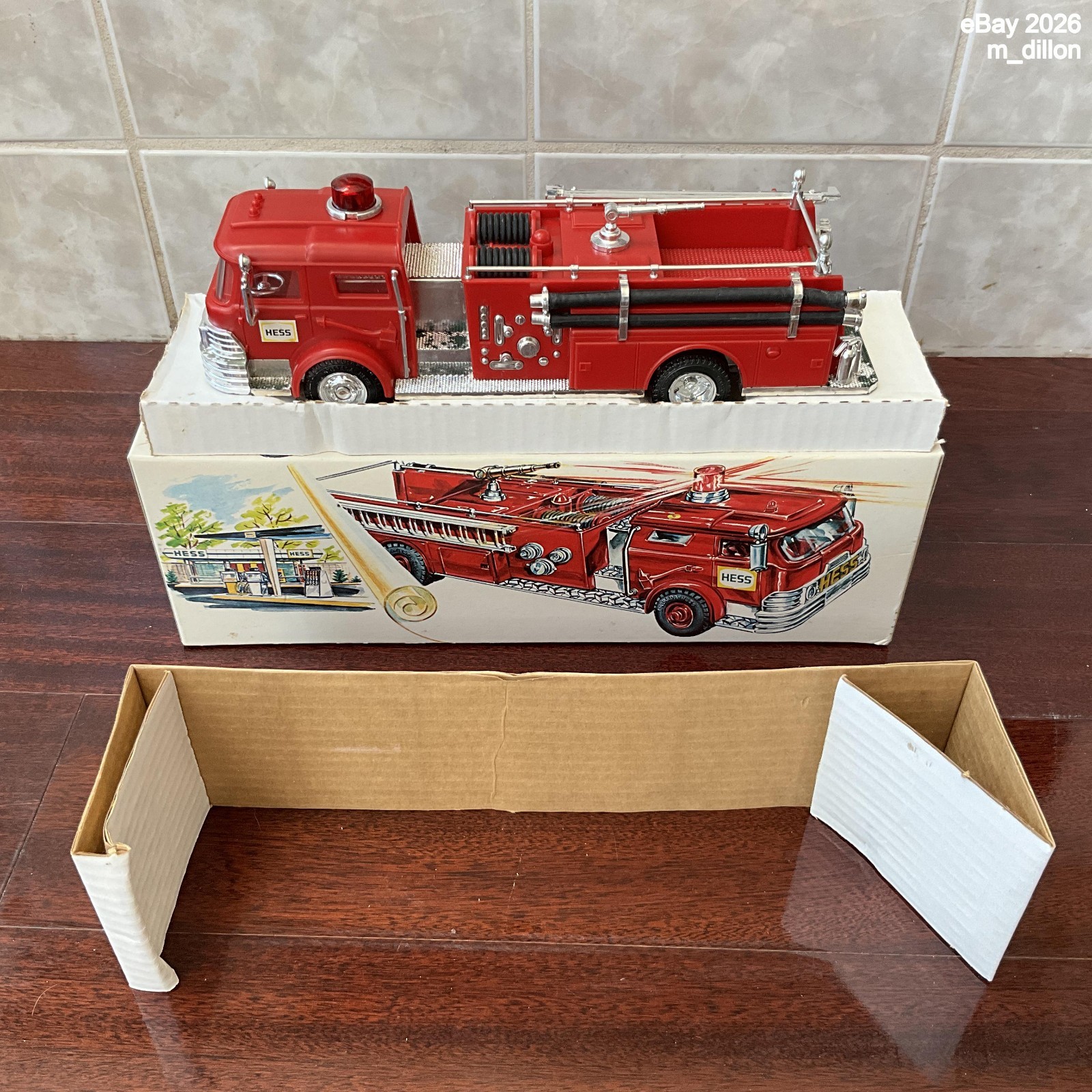1970 Marx Hess Toy Fire Truck in Original Box with 2 Inserts, Light & Motor Work