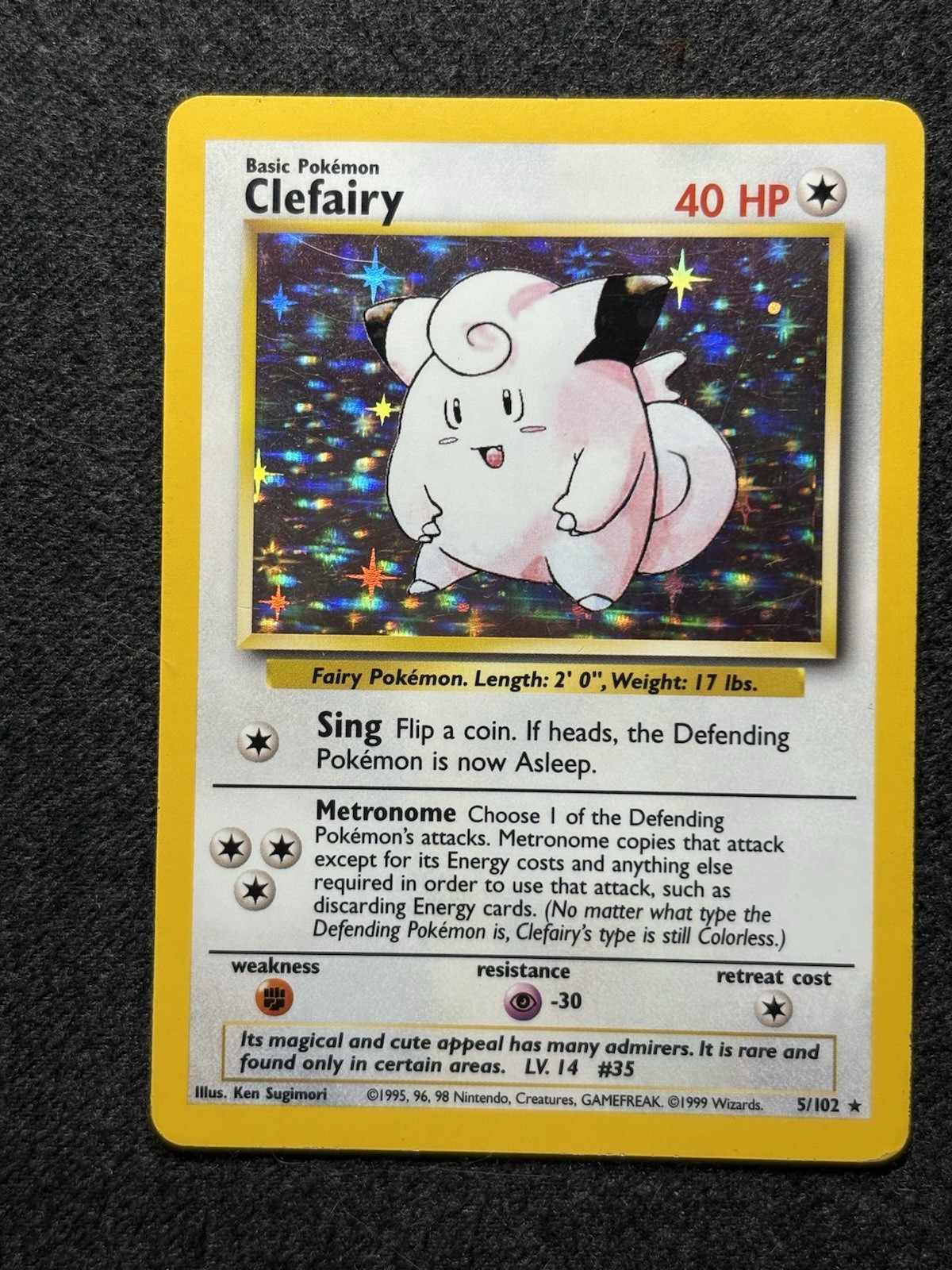 Clefairy 5/102 Pokemon Card Holo Rare Vintage 1999 WOTC Base Set LP NM