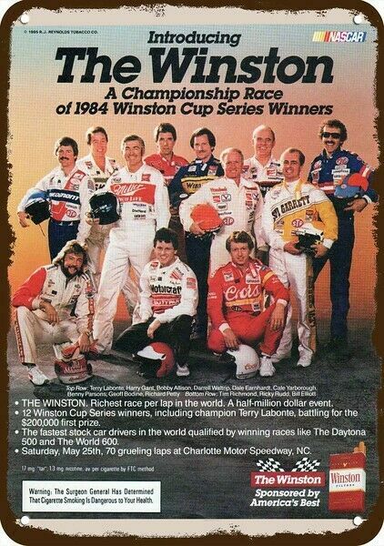 1984 WINSTON CUP NASCAR Winners 1985 Vintage-Look DECORATIVE REPLICA METAL SIGN