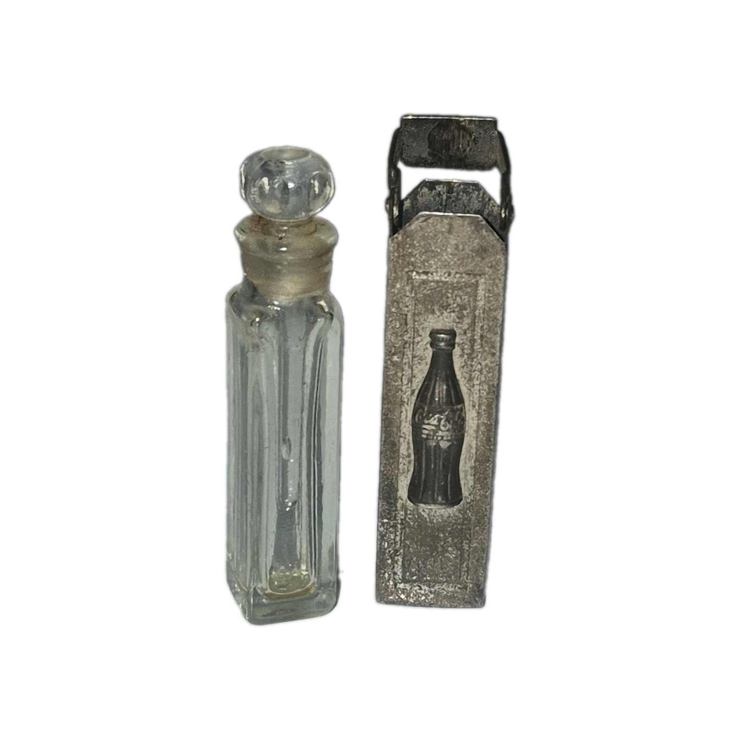 Rare Vintage Wells Sterling Silver Coca-Cola Pop-Up Perfume Bottle& Holder Case 