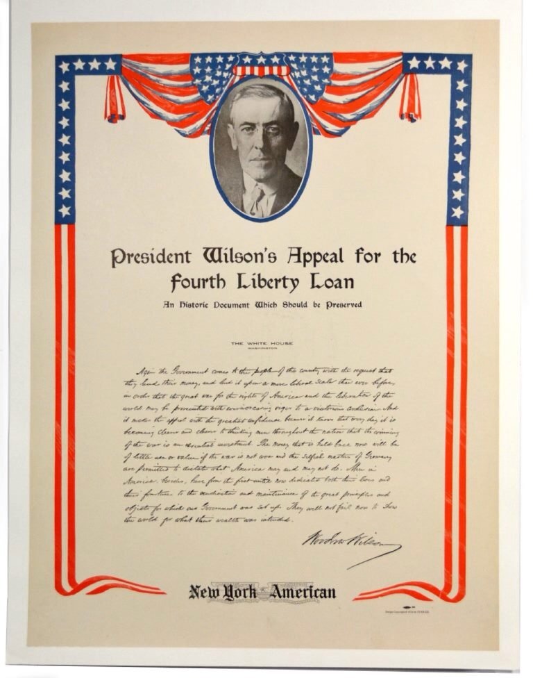Original WWI Forth Liberty Loan Woodrow Wilson Poster WW1 Near Mint
