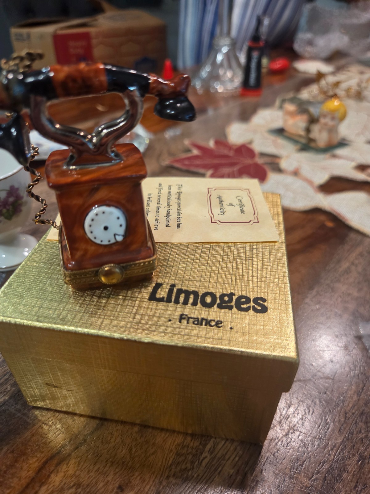 peint main limoges france hinged trinket box telephone