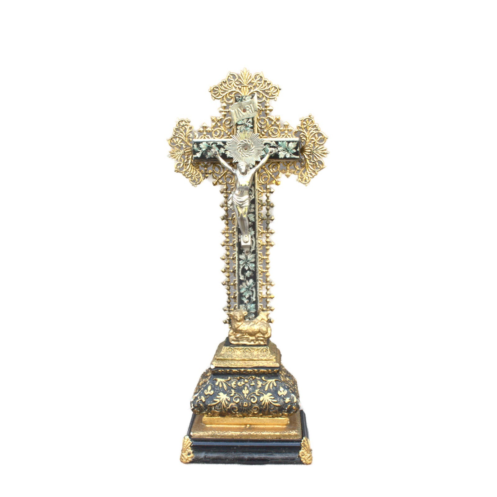 Antique french wooden standing crucifix 14.14\