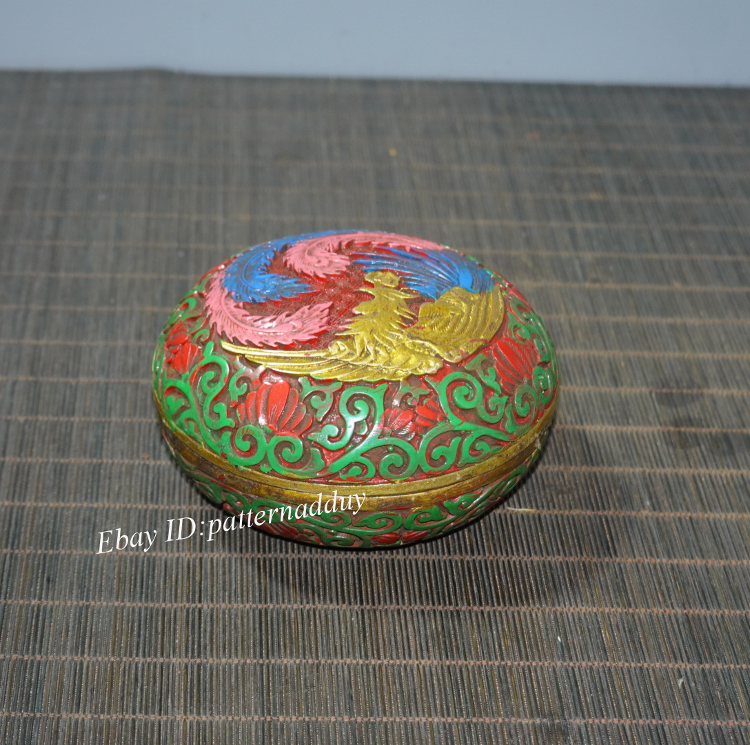 Old Antique Handmade Phoenix Painted Lacquerware Jewelry Box Home Furnishings