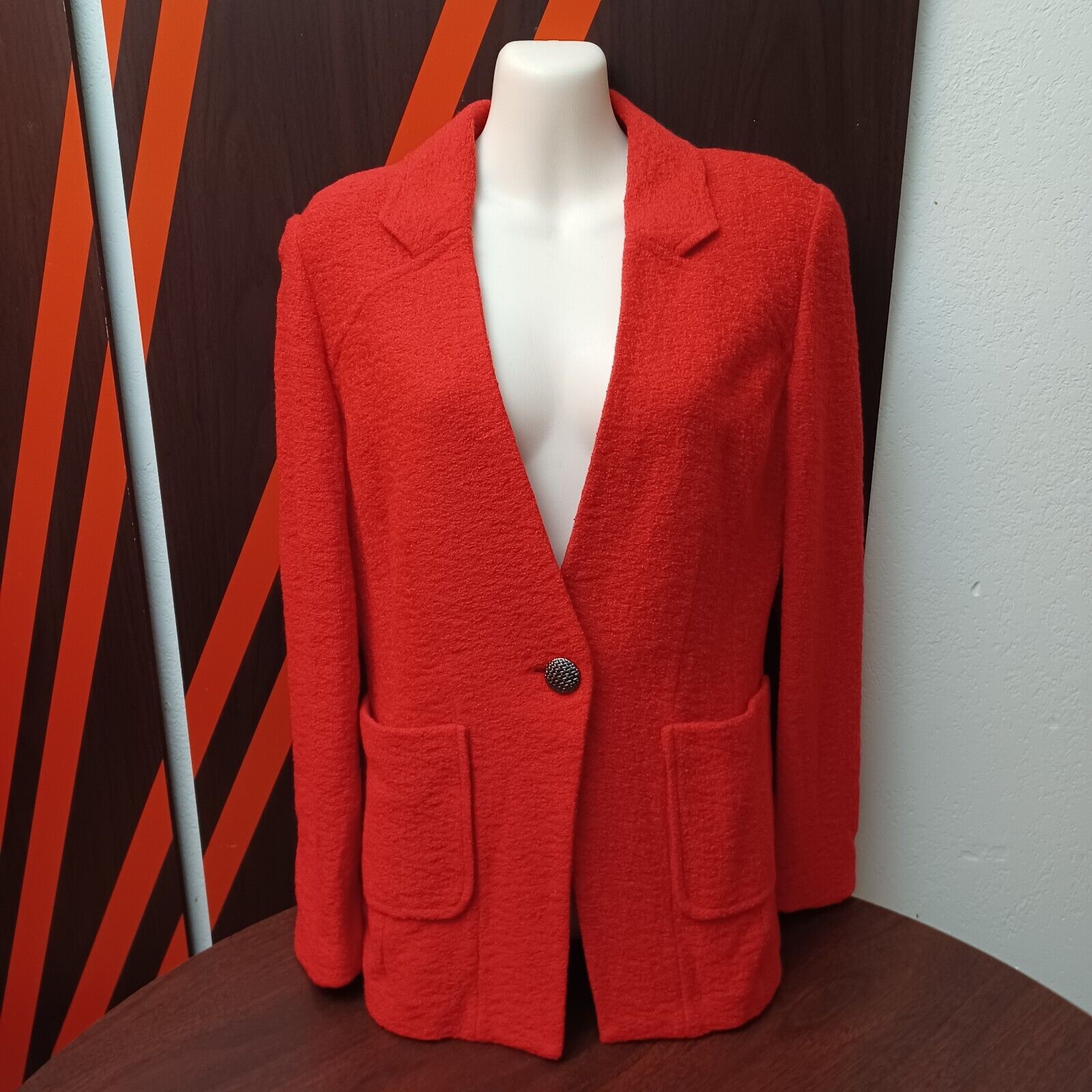 ST John Red Woll Blend One Button Jacket Blazer Size 6 Vintage 