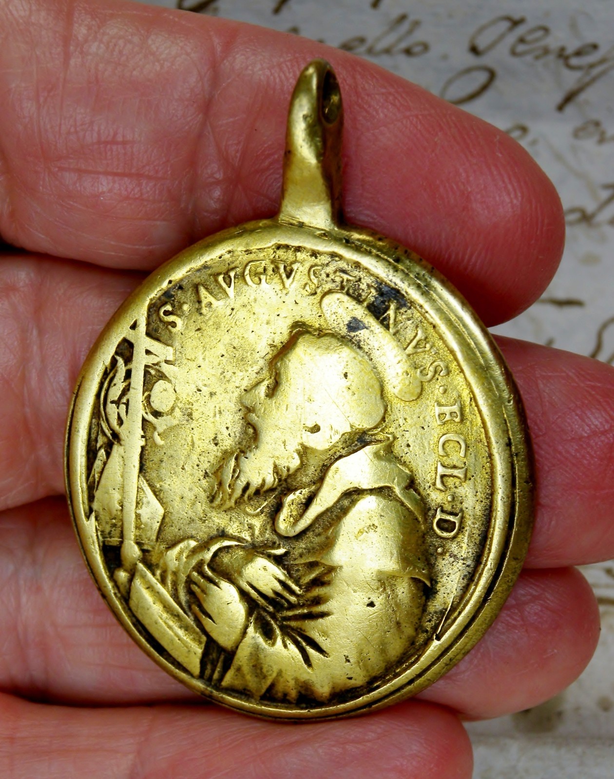ANTIQUE 18TH CENTURY SAINT AUGUSTINE N.S. Del Pilar Bronze Pilgrimage Medal