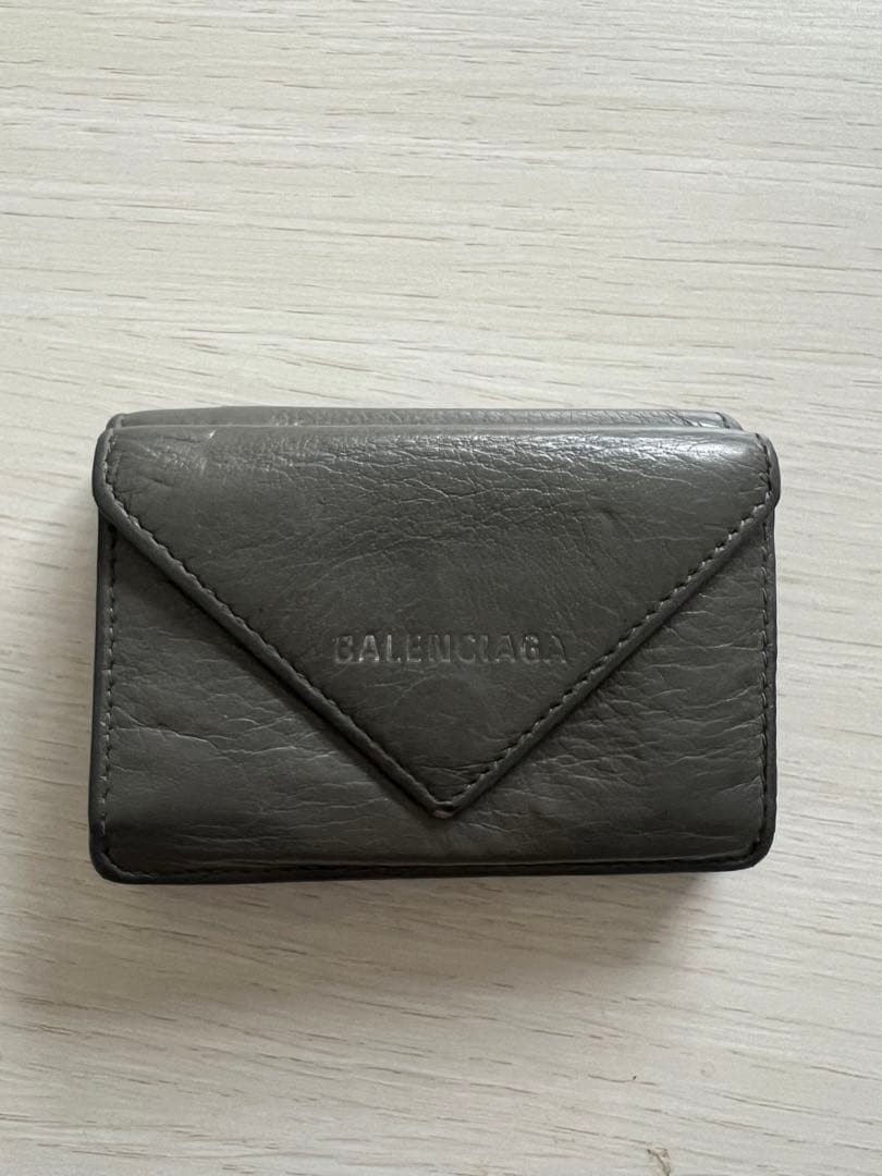 Balenciaga Gray Leather Trifold Wallet
