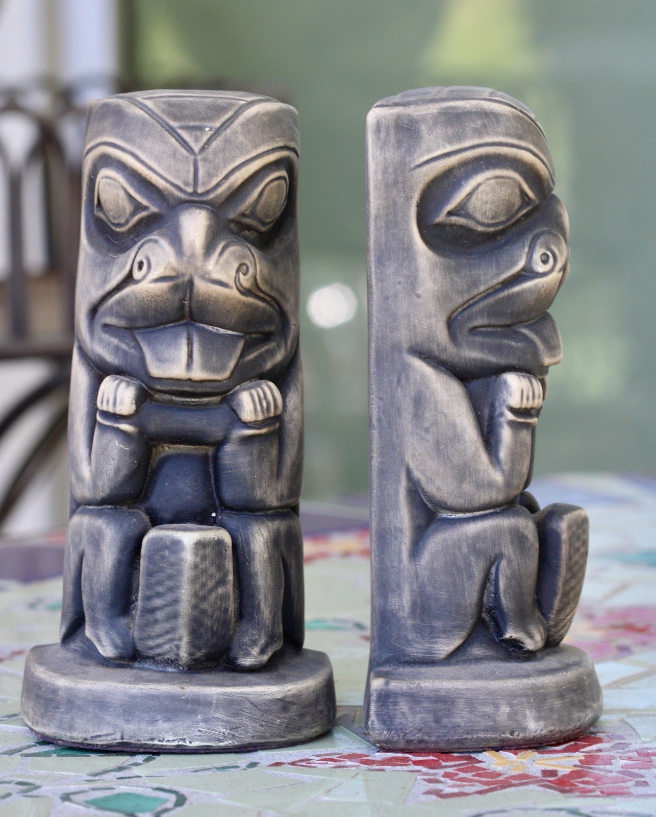 Pair Northwest Coast Style Beaver Totem Bookends 8.5