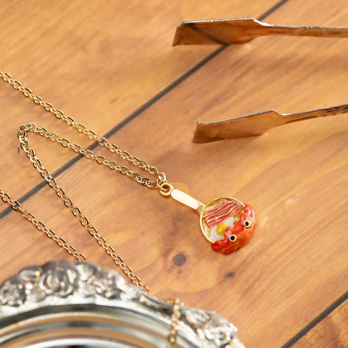 Studio Ghibli Howl's Moving Castle Necklace Calcifer Bacon and Eggs Palnart New
