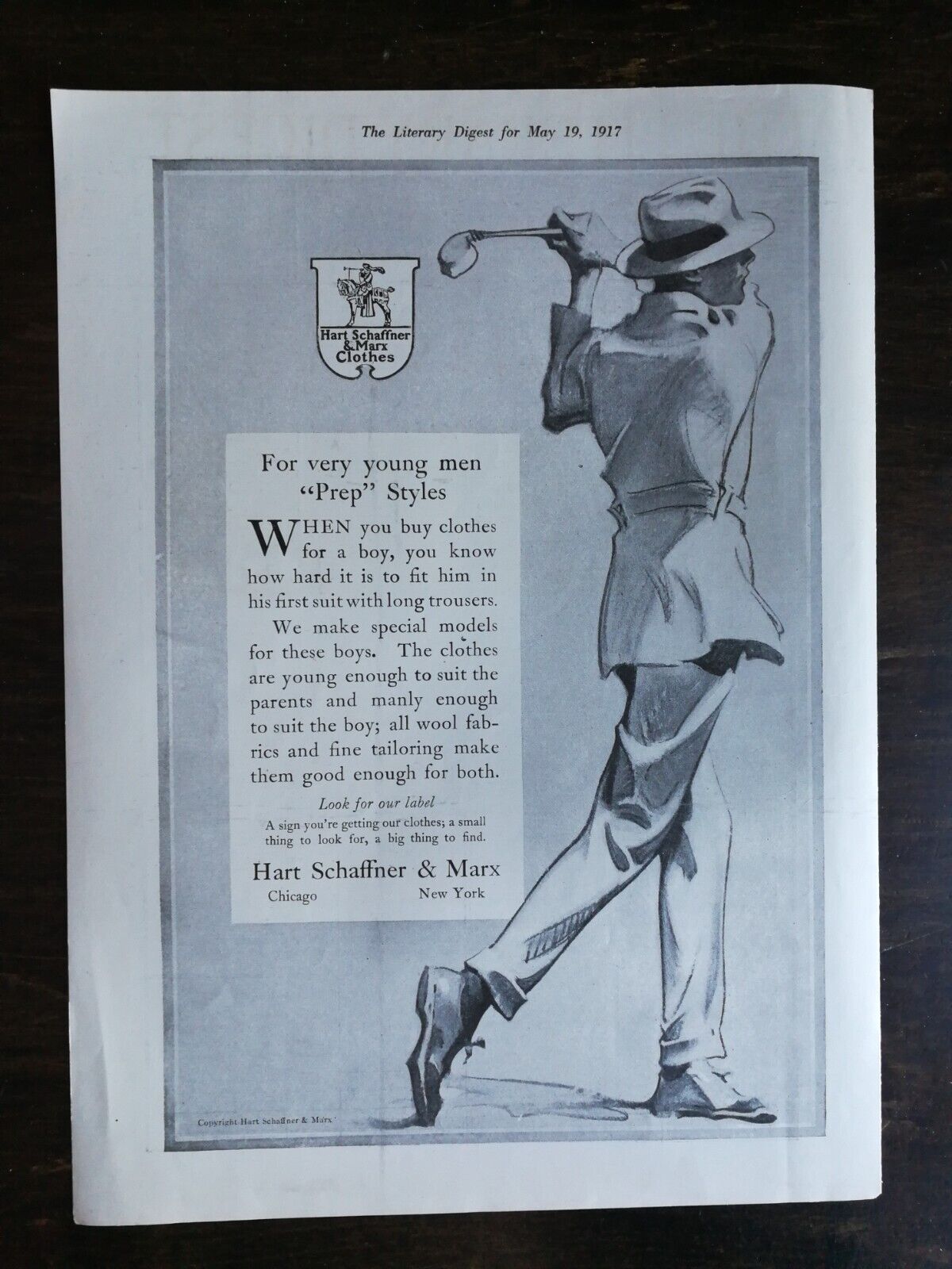 Vintage 1917 Hart Schaffer & Marx Clothes Man Golfing Full Page Original Ad 222
