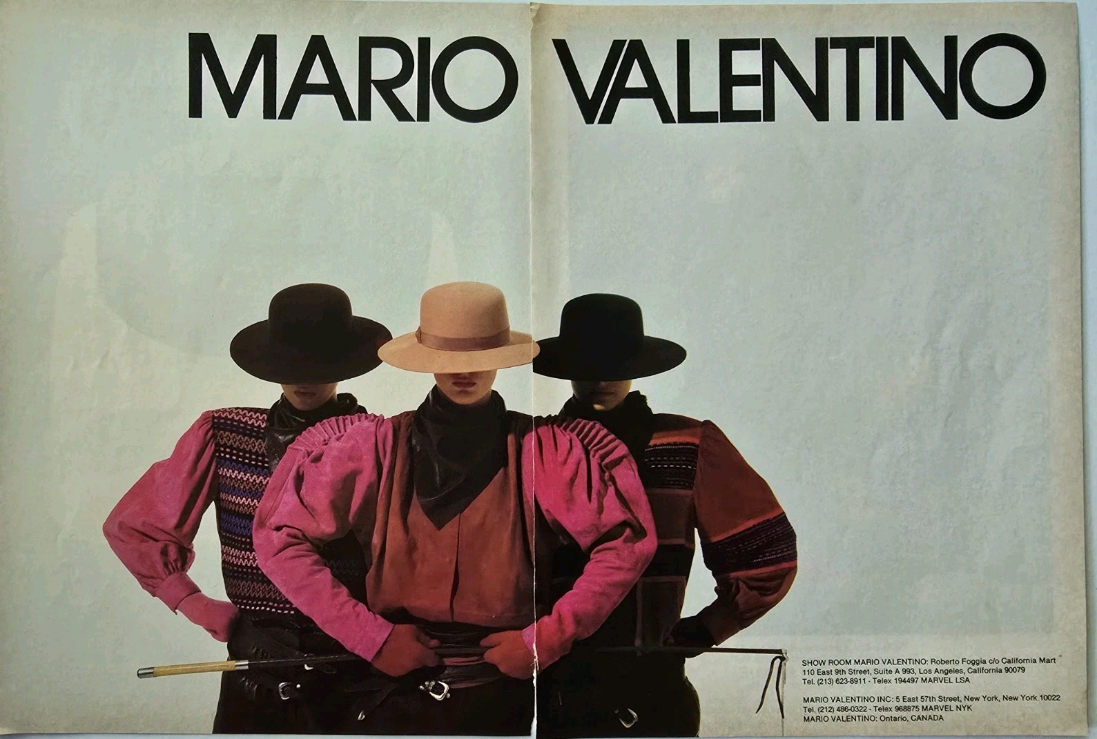 1982 Mario Valentino Women's Fashion Two Page Vintage Ad