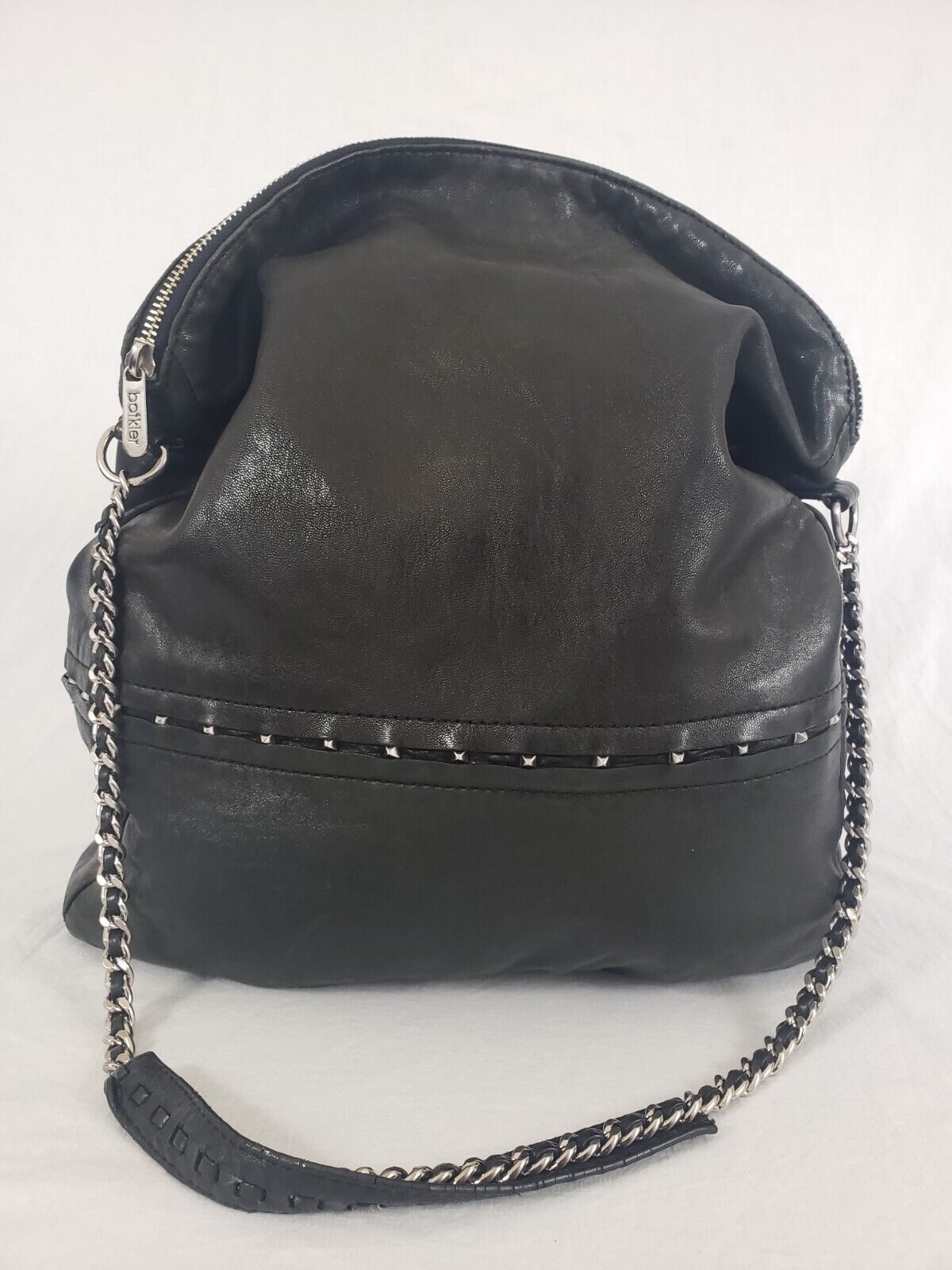 Botkier Large Leather Handbag Purse Black Zip Shoulder