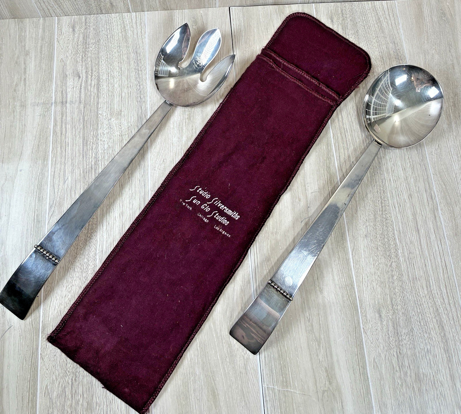 Vintage Mid Century Silverplate Salad Serving Set Sun Glo Studio Silversmiths