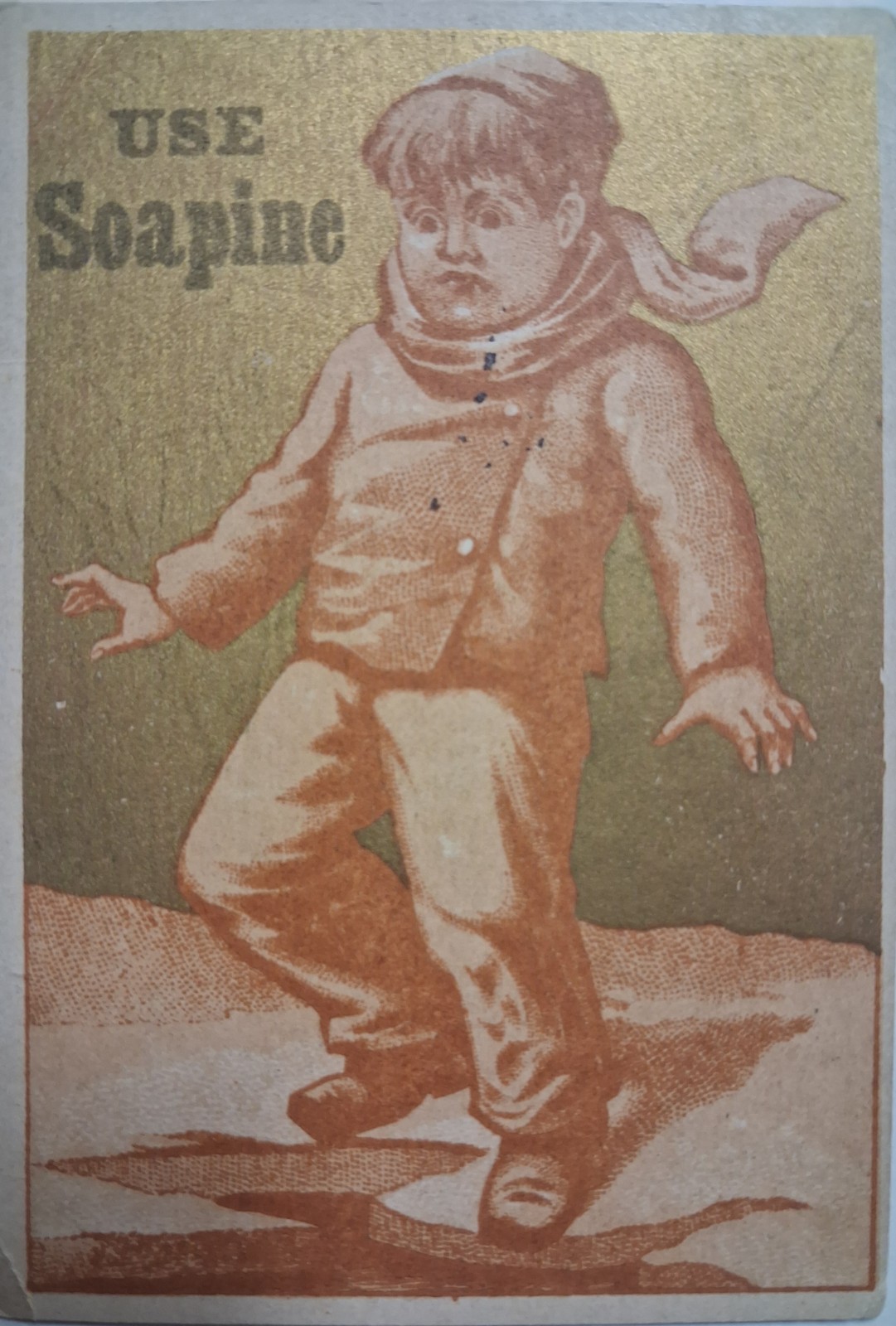 1880s-90s USE SOAPINE Providence RI Victorian BOY SCARF SNOW Frazzled 3.5x4