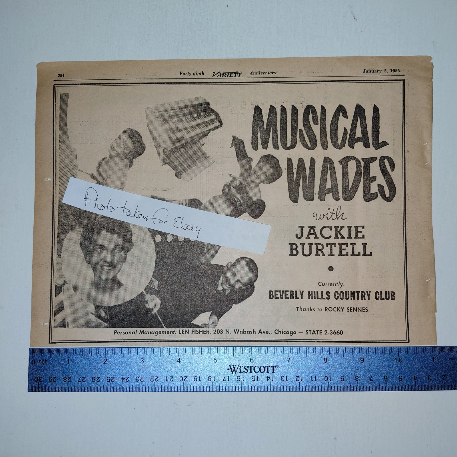 Original 1955 Musical Wades with Jackie Burtell Showbiz Industry Clipping ad