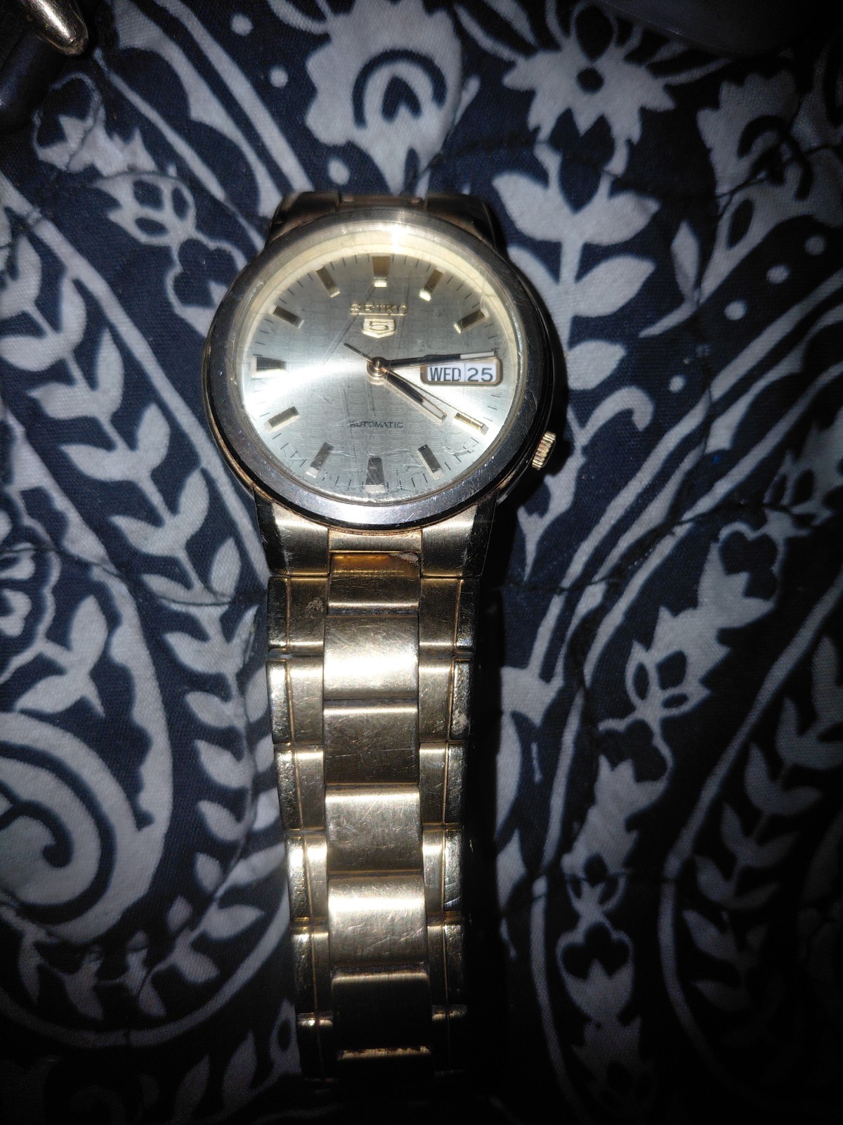 Automatic Vintage Seiko 5 Watch Golden Day-Date Men Stainless Steel Bracelet