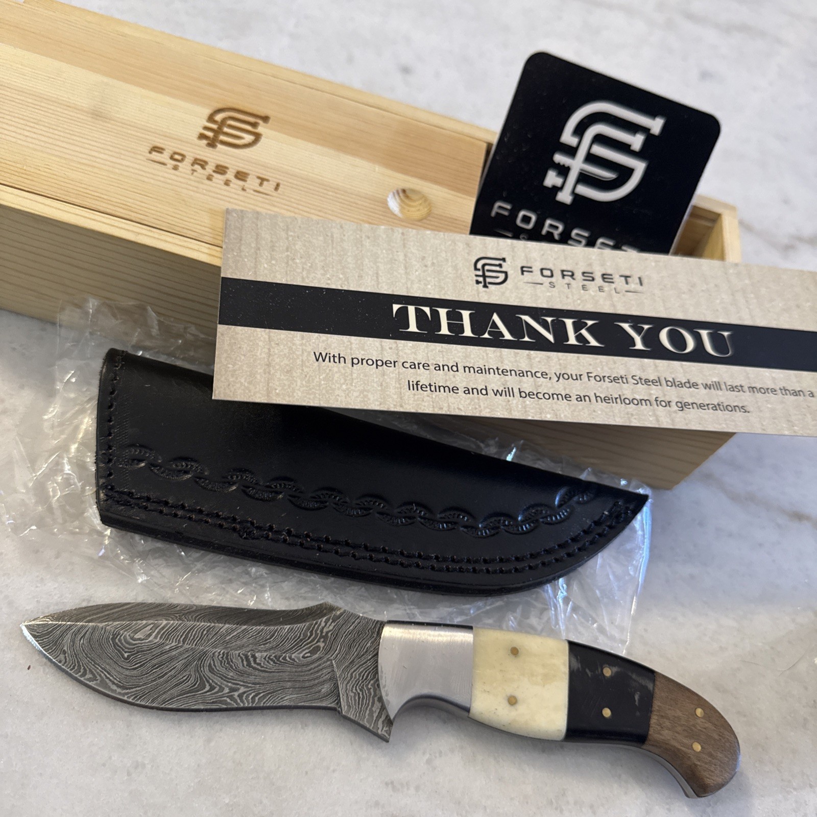 Forseti Steel Kazakh Hunter hand-forged Damascus steel knife New In Box
