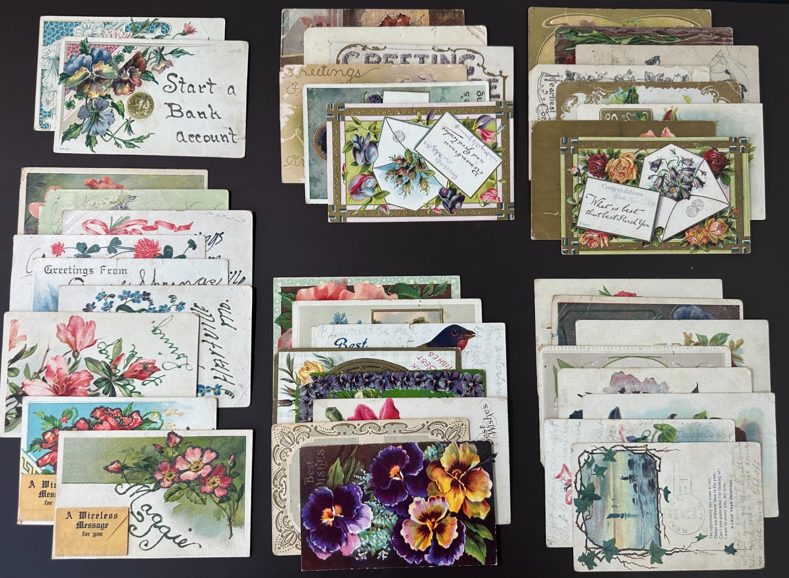 Lot of 40 Antique Postcards 1907-1910 Posted Div Back; Flower/Greeting/Best Wish
