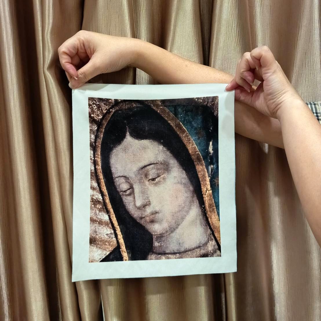 Face of Our Lady of Guadalupe real Tilma Fabric Print Mary Relic Lent Easter